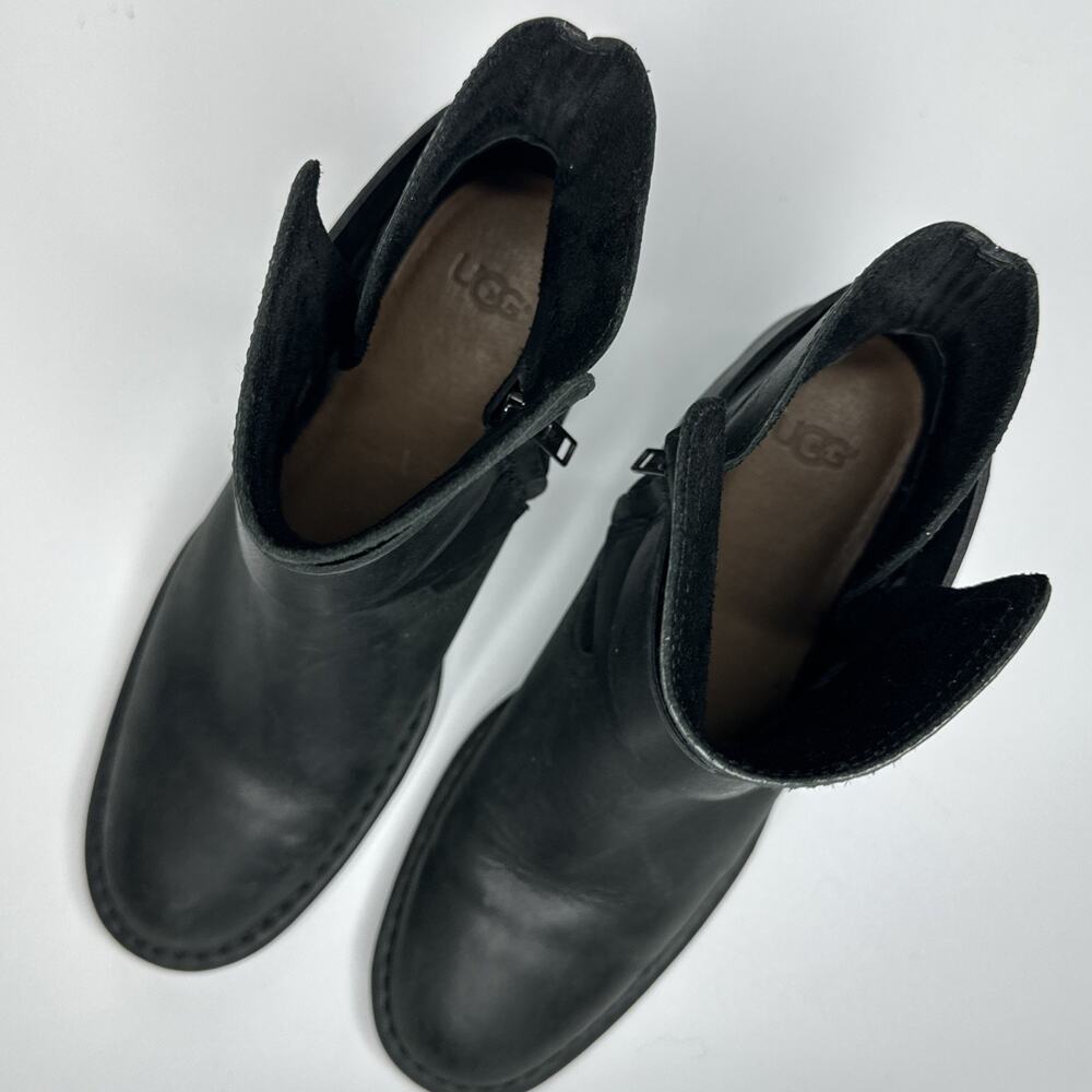 Ugg Elysian Leather Black Ankle Heel Boots Booties Size US 6.5 Womens EUC - Picture 10 of 16